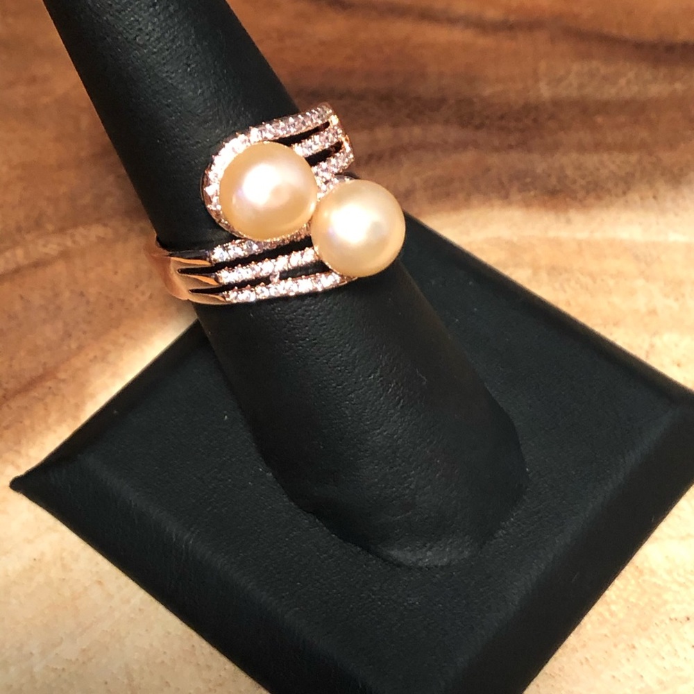 Freshwater Pearl Peach, Simulated White Diamond - Picture 3 of 8